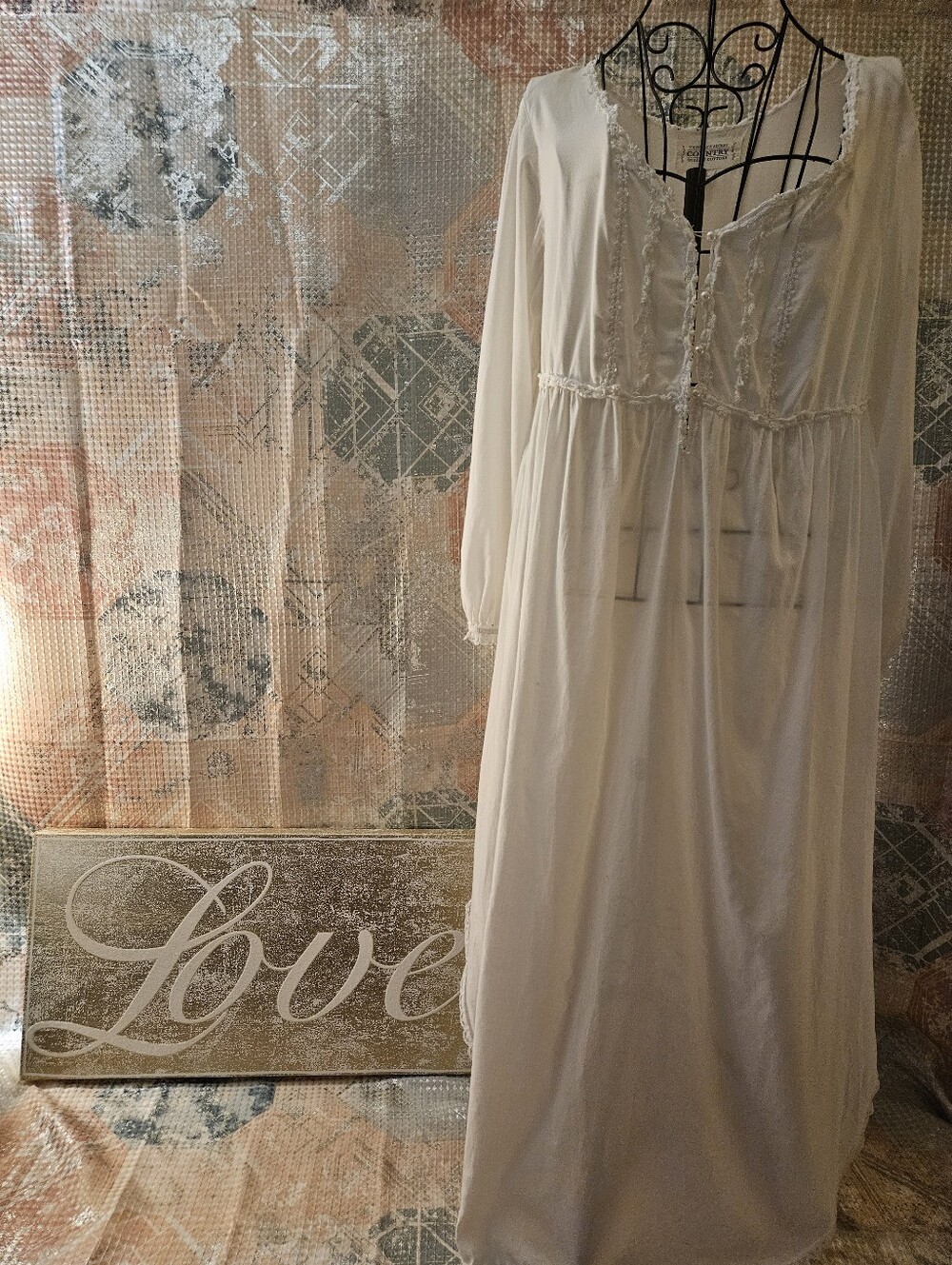 Victoria's Secret Boho Lace-Trim Maxi Nightgown Dress in Cream - Picture 1 of 6